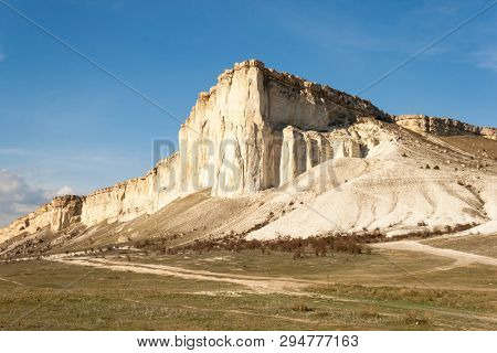 Beautiful Landscape Of White Rock Or Belaya Scala, Rock Aq Kaya, Crimea, Belogorsky District On Blue
