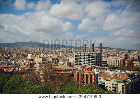 View Of The City Of Barcelona From Afar. Spain.