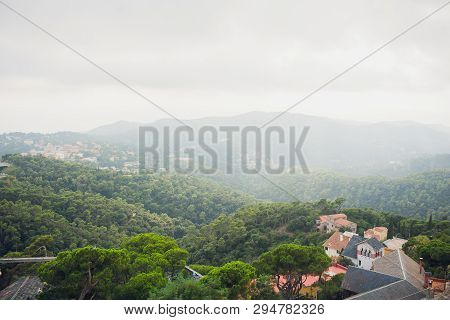 View Of The City Of Barcelona From Afar. Spain.