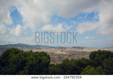 View Of The City Of Barcelona From Afar. Spain.