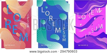 A Set Of Posters. Abstract Colorful Background Of Liquid And Fluid Colors For Poster Design. Blue, Y