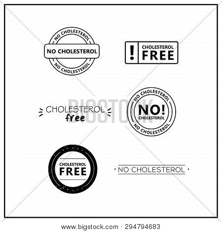 No Cholesterol Icons On White Background. Cholesterol Free Drawn Isolated Sign Icon Set. Healthy Let