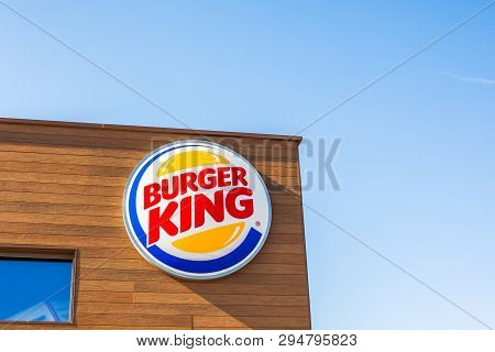 Sagunto, Spain - February 08, 2019: Burger King Fast Food Restaurant Logo At Its Building Located In