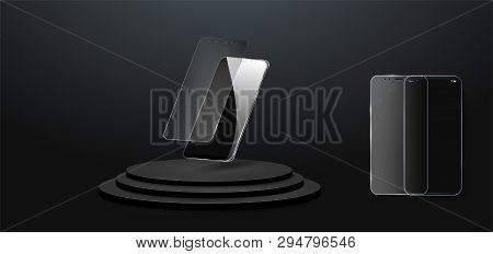 Screen Protector Glass. Vector Illustration Of Transparent Tempered Glass Shield For Mobile Phone. T