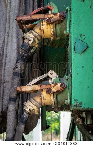 Vintage Coupling Between The Railway Wagons Vintage Coupling Between The Railway Wagons Close Up