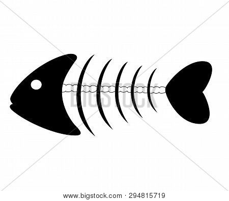 Fish Skeleton. Black Simple Vector Illustration On White Background.