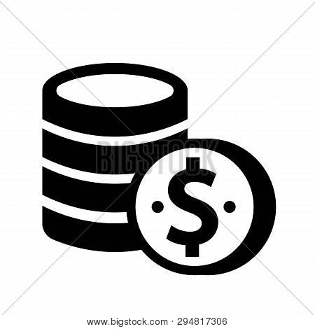 This Vector Image Shows Coins Icon In Glyph Style. It Is Isolated On A White Background.