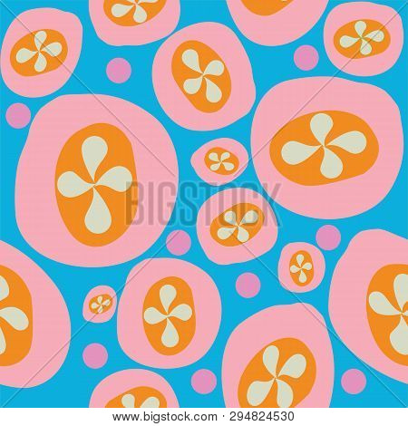 Organic Abstract Modern Blue Pink Orange And Ivory Seameless Pattern.