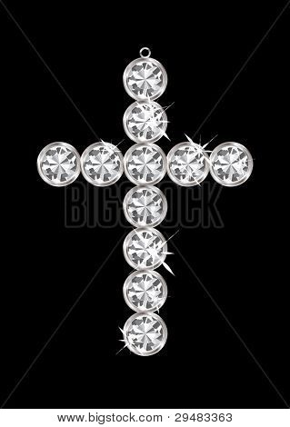 Sølv diamant tværs relgious pendel med sort baggrund