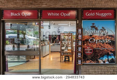 Cairns, Australia - February 18, 2019: Closeup Of Open Door And Window Facade Of Jewelry Store Downt