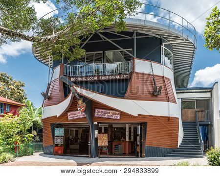 Cairns, Australia - February 18, 2019: Facade And Special Ship-like Architecture Of Doongal Aborigin