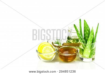 Herbal Tea Set Isolated On White Background. Herbal Tea With Tea Leaves, Dried Chrysanthemum, Pea Fl