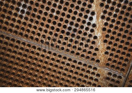 Rust Tube Sheet Of The Heat Exchanger For Maintenance, The Water Heater In The Boiler As Background