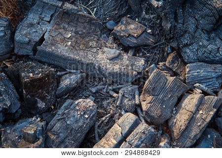Burning Charcoal Firewood In The Fireplace Or The Stove.
