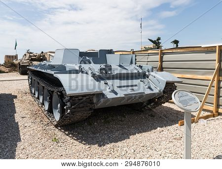 Latrun, Israel, April 06, 2019 : Remains Of The Soviet T55 Tank Captured From Lebanon Is On The Memo