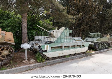 Latrun, Israel, April 06, 2019 : British Infantry Tank Matilda Mkii Is On The Memorial Site Near The