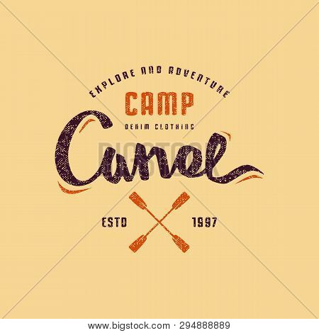 Stock Vector Emblem For T-shirt. Graphic Design On The Theme Of Camping, Rafting, Tourism And Active