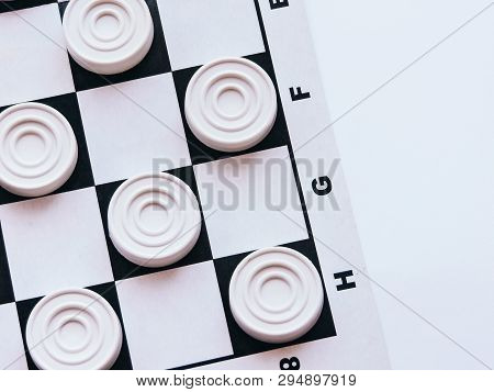 Checkerboard With Checkers. Business Strategy Competition, Strategic Planning For Winning Success. H