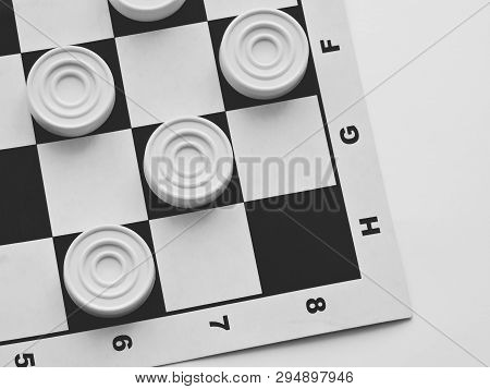 Checkerboard With Checkers. Business Strategy Competition, Strategic Planning For Winning Success. H