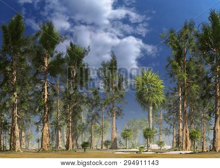 Forest Of The Mesozoic Era 3d Illustration