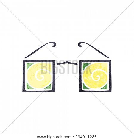 retro illustration style cartoon of a hypno glasses