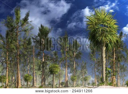 Forest Of The Mesozoic Era 3d Illustration