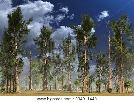 Forest Of The Mesozoic Era 3d Illustration
