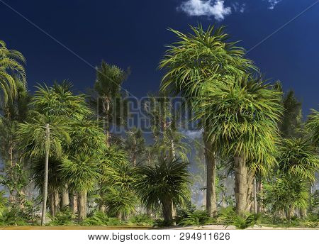 Forest Of The Mesozoic Era 3d Illustration