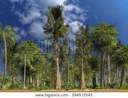 Forest Of The Mesozoic Era 3d Illustration