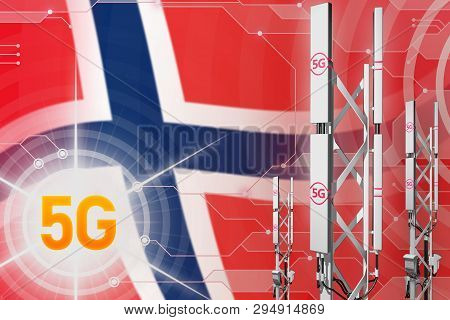 Norway 5g Network Industrial Illustration, Big Cellular Tower Or Mast On Hi-tech Background With The