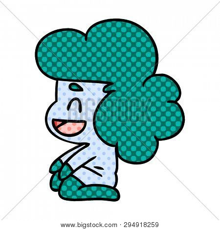 cartoon illustration of a kawaii alien girl