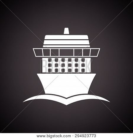 Cruise Liner Icon Front View. Black Background With White. Vector Illustration.