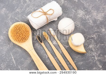 Plastic Free Background. Personal Care Products Made From Natural Materials: Cactus Fiber Body Brush