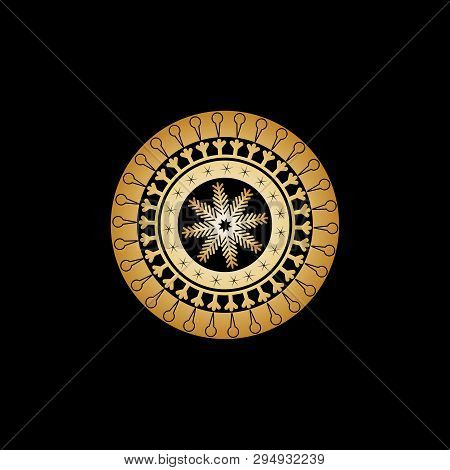 Winter Ornament From Circles And Patterns In The Form Of Horns With Ice Cream, Bird's Pads, Asterisk