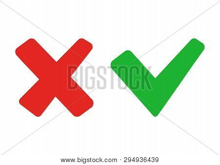 Green Check Mark And Red Cross. Right And Wrong. Vector Illustration