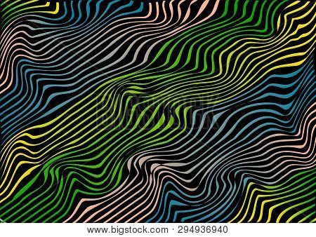 Abstract Pattern With Colorful Waves On Black Background. Vector Illustration