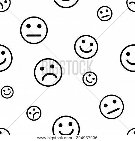 Seamless Pattern With Smiles, Positive, Neutral And Negative Emotions. Vector Illustration