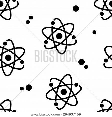 Seamless Pattern With Black Atom Signs On White Background. Vector Illustration