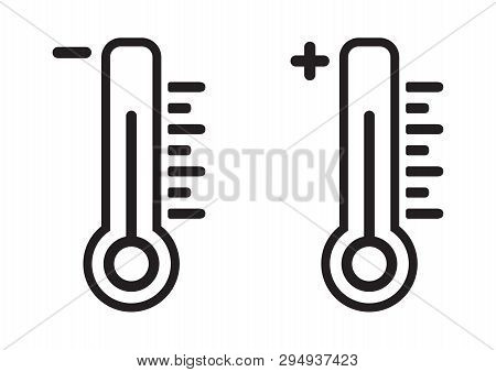 Set Of Thermometer Icons With Scale, Temperature Sign, Outline Design. Vector Illustration