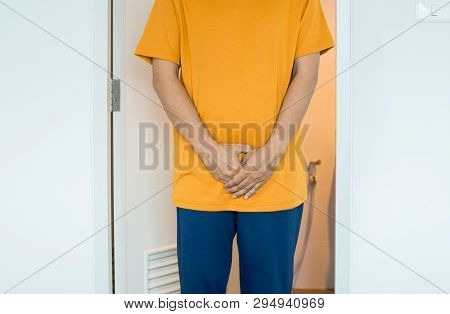 Hands Man Holding Crotch,male Need To Pee At Toilet,prostate Cancer