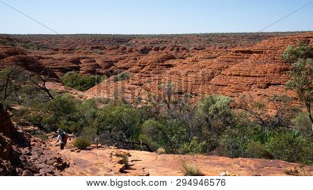 Kings Canyon Landscape With Red Sandstone Domes During The Rim Walk In Nt Outback Australia