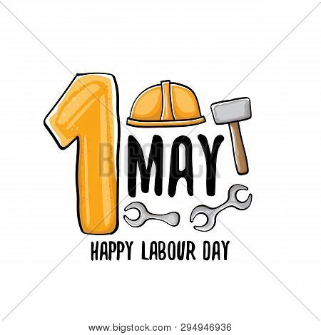 Cartoon Happy Labour Day Vector Label Isolated On White. Vector Happy Labor Day Background Or Banner