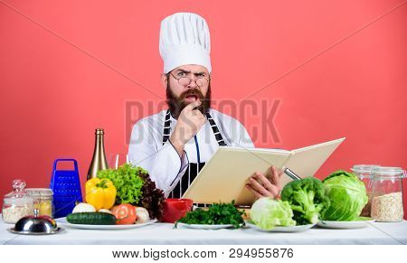Bearded Man Cook In Kitchen, Culinary. Healthy Food Cooking. Dieting And Organic Food, Vitamin. We D