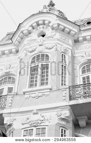 Botosani, Romania. Europe. Element Of Architecture. Building On The Sky Background.