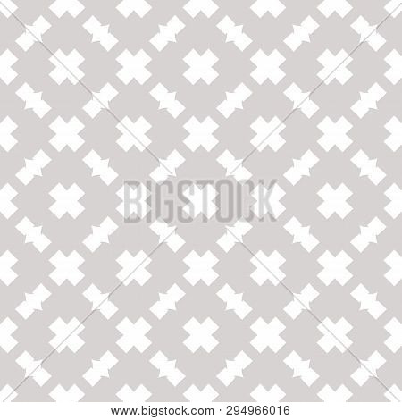 Subtle Vector Seamless Pattern. Abstract Geometric Texture With Square Grid, Net, Crosses. Simple Mi