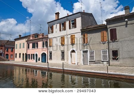 Vista de Comacchio. Emilia-Romagna. Itália.