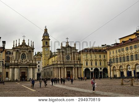 Turin, Piedmont, Italy. April 2019. Piazza San Carlo