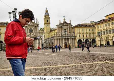 Turin, Piedmont, Italy. April 2019. Piazza San Carlo
