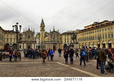 Turin, Piedmont, Italy. April 2019. Piazza San Carlo