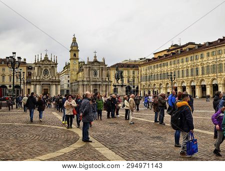 Turin, Piedmont, Italy. April 2019. Piazza San Carlo